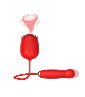 Вакуумный стимулятор клитора в форме розы Every Night Toys с вибратором с фрикциями, красный - No Taboo