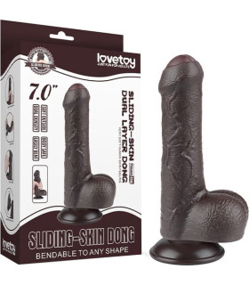 Фалоімітатор з мошонкою Lovetoy Sliding Skin Dong на присосці чорний, 18.3 х 3.5 см - No Taboo