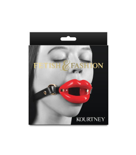 Кляп у вигляді губ NS Novelties Kourtney на регульованому ремінці, червоно-чорний, 64 х 8.5 см - No Taboo
