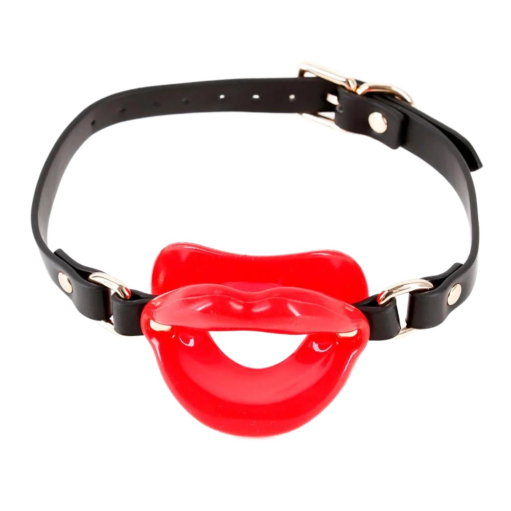 Кляп у вигляді губ NS Novelties Kourtney на регульованому ремінці, червоно-чорний, 64 х 8.5 см (335418), zoom