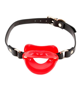Кляп у вигляді губ NS Novelties Kourtney на регульованому ремінці, червоно-чорний, 64 х 8.5 см - No Taboo
