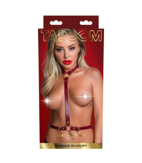 Портупея на корпус и шею Taboom Bondage in Luxury Classic Harness красная, размер L-XL - No Taboo
