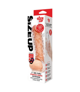 Насадка на пеніс Size-Up з шипами та 3 ерекційними кільцями, прозора, 22 х 4.5 см - No Taboo