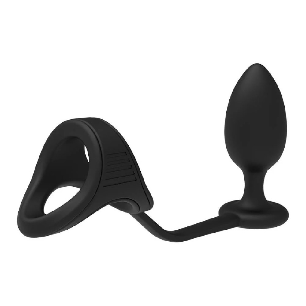 Анальна пробка з ерекційним кільцем Dreamtoys Ramrod чорна, 10 х 3.8 см (335413), zoom