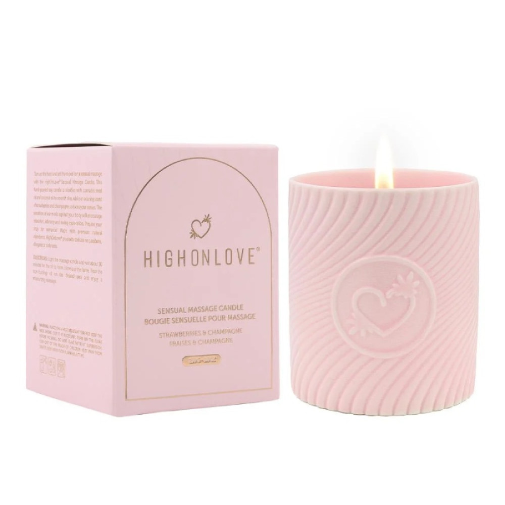 Массажная свеча HighOnLove, 220 мл, с ароматом клубники и шампанского, розовая (335542), zoom