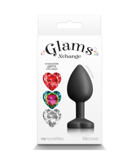 Анальная пробка NS Novelties с 3 сменными камнями, черная, 7.2 х 2.9 см - No Taboo