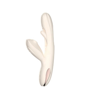 Вібратор-кролик 3 в 1 BeYourLover Angela з вакуумом і таппінгом, бежевий, 21.8 х 3.8 см - No Taboo