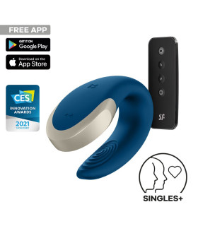Вібратор для пар Satisfyer Double Love з додатком та пультом, блакитний, 8.6 х 4.2 см - No Taboo