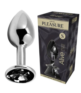 Анальна пробка Alive Anal Pleasure S з чорним каменем, срібляста, 6.3 х 2.8 см - No Taboo