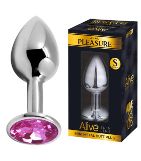Анальная пробка Alive Anal Pleasure S, с розовым камнем, серебристая, 6,3 х 2,8 см - No Taboo