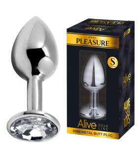 Анальная пробка Alive Anal Pleasure S, с белым камнем, серебристая, 6,3 х 2,8 см - No Taboo