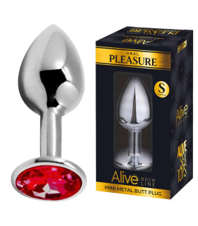 Анальная пробка Alive Anal Pleasure S, с красным камнем, серебристая, 7 х 2,8 см - No Taboo