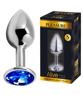 Анальная пробка Alive Anal Pleasure S, с голубым камнем, серебристая, 7 х 2,8 см - No Taboo