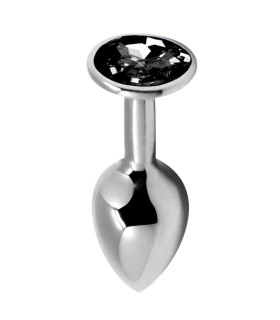 Анальная пробка Alive Anal Pleasure M, с черным камнем, серебристая, 8 х 3,4 см - No Taboo