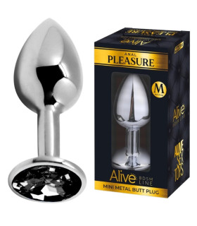 Анальная пробка Alive Anal Pleasure M, с черным камнем, серебристая, 8 х 3,4 см - No Taboo