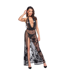 Платье сексуальное длинное M Divinity F312 Noir Handmade, с глубоким декольте, черное - No Taboo