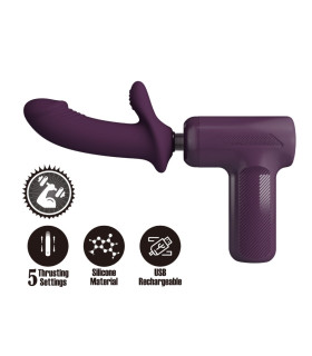 Вібратор-пістолет Pretty Love Massage Gun з фрикціями, фіолетовий, 13.6 х 3.9 см - No Taboo
