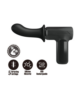 Вібратор-пістолет Pretty Love Massage Gun з фрикціями, чорний, 13.6 х 3.9 см - No Taboo