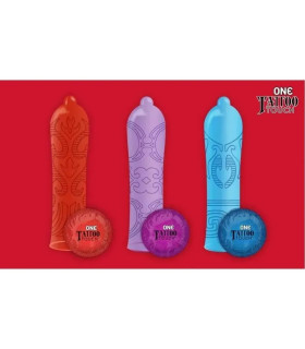 Презервативы латексные One Tattoo Touch синие, 5 шт - No Taboo