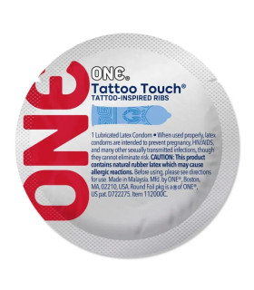 Презервативы латексные One Tattoo Touch синие, 5 шт - No Taboo