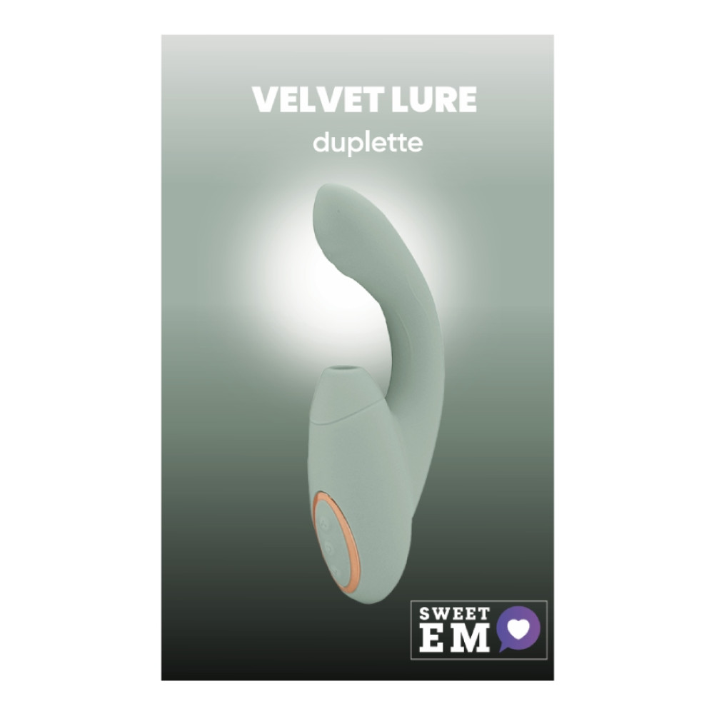 Вібратор з вакуумною стимуляцією Sweet Em Duplette з підігрівом, зелений, 18 х 4.2 см (220954), zoom