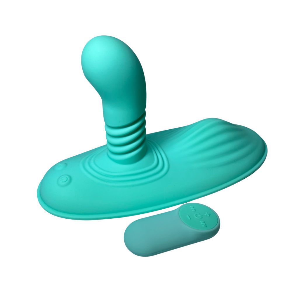 Вібратор на стілець з фрикціями Passion Play з пультом, бірюзовий (341424), zoom