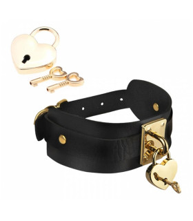 Ошейник Kinky Diva Heart Lock & Key с замочком и ключиком, черный - No Taboo