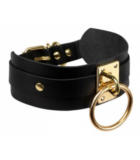 Ошейник с кольцом Kinky Diva черно-золотистый - No Taboo