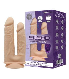 Вибратор для двойного проникновения SilexD Double Model 1, с дистанционным управлением, бежевый - No Taboo