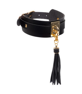 Ошейник с брелком с кисточкой Kinky Diva Teasing Tassel черно-золотистый, 43.5 см х 4.5 см - No Taboo