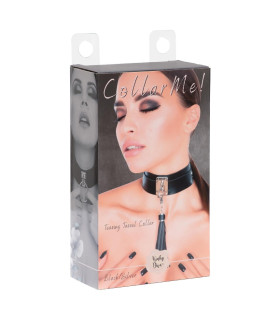 Ошейник с брелком кисточкой Kinky Diva Teasing Tassel черно-серебристый, 43.5 см х 4.5 см - No Taboo