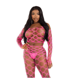 Комплект топ и леггинсы Leg Avenue Never Say Never в крупную сеточку, розовый, One Size - No Taboo