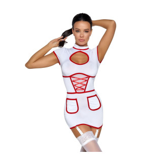 Костюм сексуальной медсестры Cotteli платье и подвязки для чулок, красно-белый, S - No Taboo