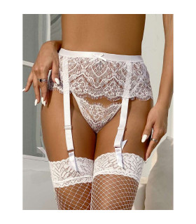 Пояс для чулок с трусиками Star Night с кружевом, белый, L - No Taboo