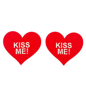 Наклейки на соски Star Night Kiss Me сердечки, красные, One Size - No Taboo