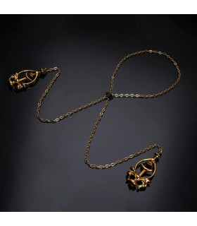 Зажимы для сосков UPKO Pulling Chain Nipple Clamps с цепочкой-ожерельем, золотистые - No Taboo