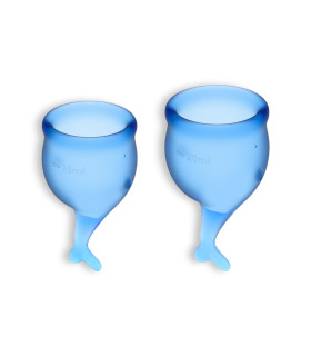 Набор менструальных чаш Satisfyer синего цвета, медицинский силикон, 2 шт - No Taboo