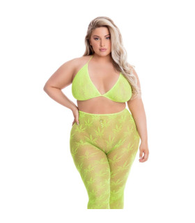 Комплект Pink Lipstick All About Leaf бюстгальтер и леггинсы в сеточку, слатовый, Plus Size - No Taboo