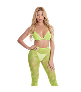 Комплект Pink Lipstick All About Leaf бюстгальтер и леггинсы в сеточку, салатовый, One Size - No Taboo