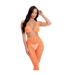 Комплект Pink Lipstick All About Leaf бюстгальтер и леггинсы в сеточку, оранжевый, One Size - No Taboo