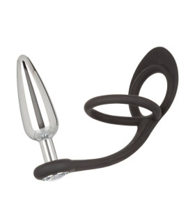 Анальна пробка CalExotics Star Fucker с двойным кольцом, серебристая, 9 х 2.5 см - No Taboo