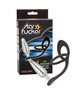 Анальна пробка CalExotics Star Fucker с двойным кольцом, серебристая, 9 х 2.5 см - No Taboo