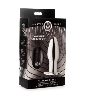 Анальная пробка с вибрацией XR Brands Chrome Blast с дистанционным управлением, серебристая, 10.2 х 3.8 см - No Taboo