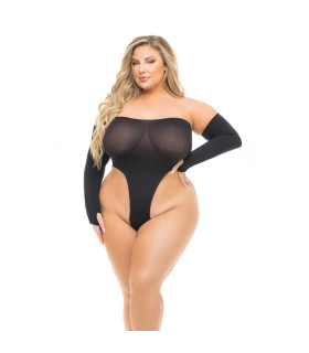 Боди и перчатки Pink Lipstick, черные, Plus Size - No Taboo