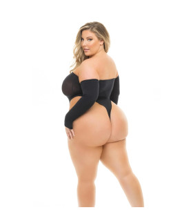 Боди и перчатки Pink Lipstick, черные, Plus Size - No Taboo