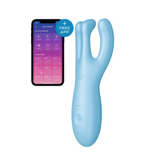 Вибратор Satisfyer Threesome 4 с подключением к приложению, голубой, 14 х 4.5 см - No Taboo