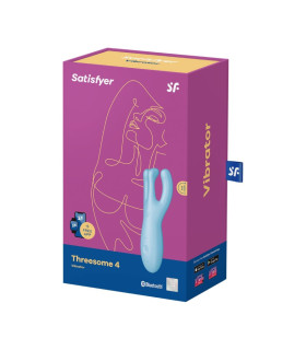 Вибратор Satisfyer Threesome 4 с подключением к приложению, голубой, 14 х 4.5 см - No Taboo