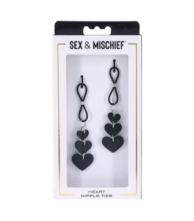 Зажимы для сосков Sportsheets в форме сердец, черные, черные - No Taboo