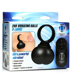 Эрекционное кольцо и мошонка с вибрацией XR Brands 28X с дистанционным управлением, черное, 10.2 х 4 см - No Taboo