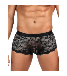 Трусы мужские с кружевом Star Night с интимным вырезом сзади, черные, S - No Taboo